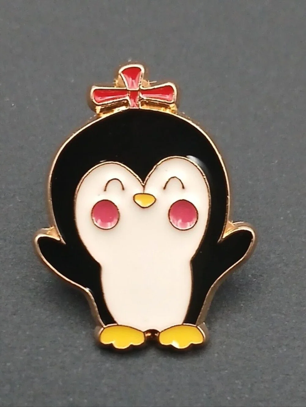 Cute Black & White Penguin Enamel Pin with Bow